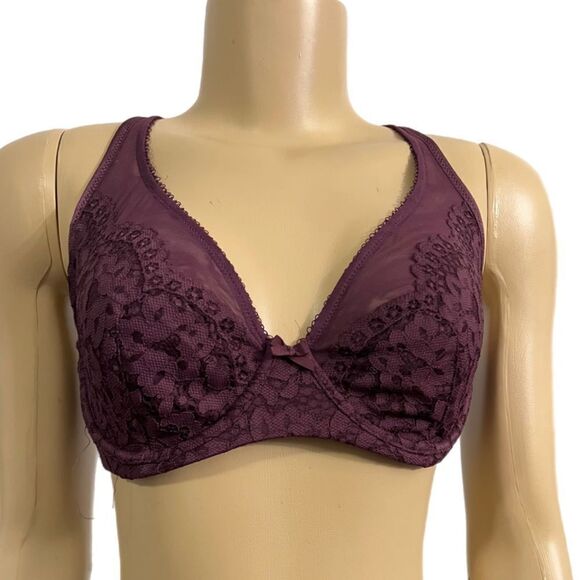 Victoria’s Secret Body Unlined Demi Lace with Mesh detail bra burgundy 34D - Picture 1 of 3